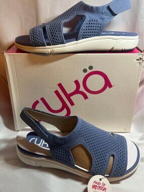NEW Women’s Sz 7 W Ryka Women's Stretch Knit Sport Slingback Blue Micha Sandals